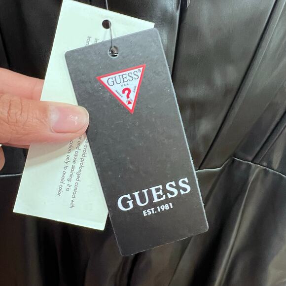 GUESS Reid Faux Leather Jet Black Bodycon Women's Mini Dress Size 10 New $158 - Picture 7 of 10